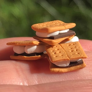 Dollhouse Miniature Smores 1:12 Camping Food, Fairy Garden Smores Sandwiches, Cute Tiny Smores Unique Miniatures, Campfire Food image 1