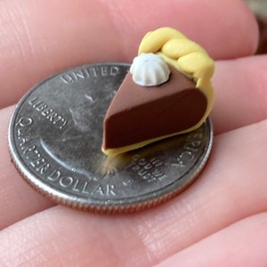 Dollhouse Miniature Slice of French Silk Pie Whipped Cream, Doll Pie, Thanksgiving Miniature, Christmas Miniature, 1:12 Scale Mini Food,