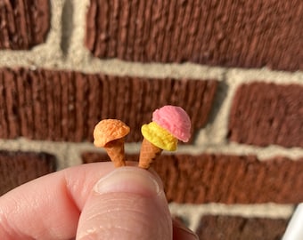 Miniature Ice Cream Cone; 1:12 Scale Ice Cream; Strawberry, Orange, Lime, Lemon Sherbet Double Scoop Waffle Cone Ice Cream for Doll House