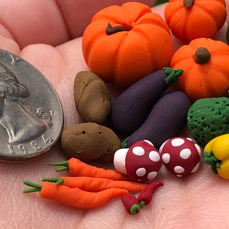 Set of Mixed Assortment of Veggies for Doll House or Fairy Garden Miniature Vegetable Variety Pack, Handmade Artisan 1:12 Scale Vegetables image 10