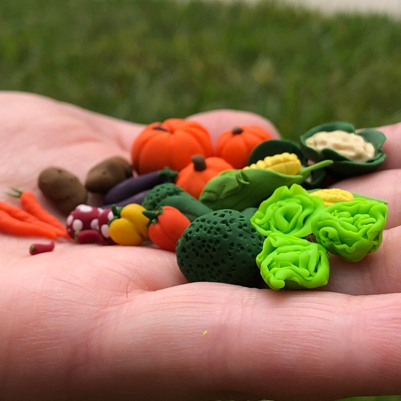 Set of Mixed Assortment of Veggies for Doll House or Fairy Garden Miniature Vegetable Variety Pack, Handmade Artisan 1:12 Scale Vegetables image 5