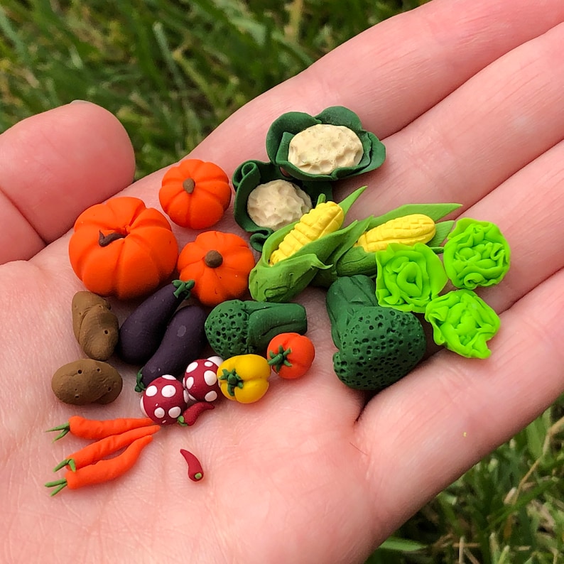 Set of Mixed Assortment of Veggies for Doll House or Fairy Garden Miniature Vegetable Variety Pack, Handmade Artisan 1:12 Scale Vegetables image 3