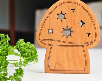 Cherry Wood Mushroom Herb Stripper: Rustic Kitchen Scraper Tool