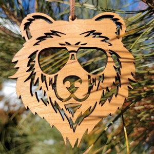 Shady Bear Ornament, Wooden Bear Christmas Tree Decoration, Handmade Holiday Decor, Unique Bear Wearing Sunglasses Ornament, Wildlife Lovers