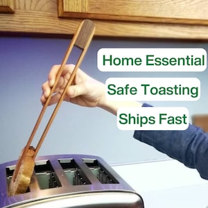Cherry & Walnut Toast Tongs: Wooden Kitchen Safety Utensil
