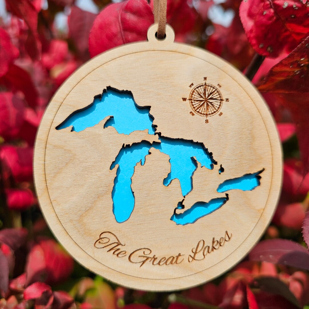 Great Lakes Map Ornament, Simply Great Lakes Decor, Lakehouse Decor, Perfect Holiday Lake Gift