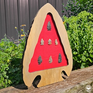Arrowhead Display Case, Glass Artifact Shadow Box, Arrowheads Points Case, Collector Frame with Felt, Hinged Display, Arrow Shaped Box