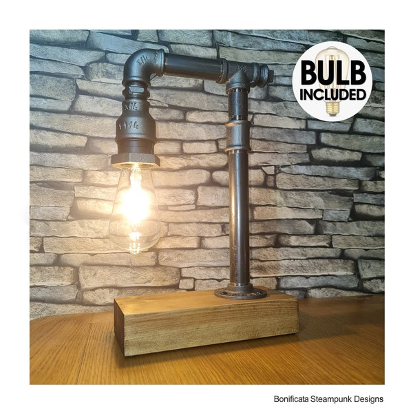 Steampunk Lamp + Free Bulb - Rustic / Farmhouse / Industrial Table Lamp - Handmade Edison E27 Lighting