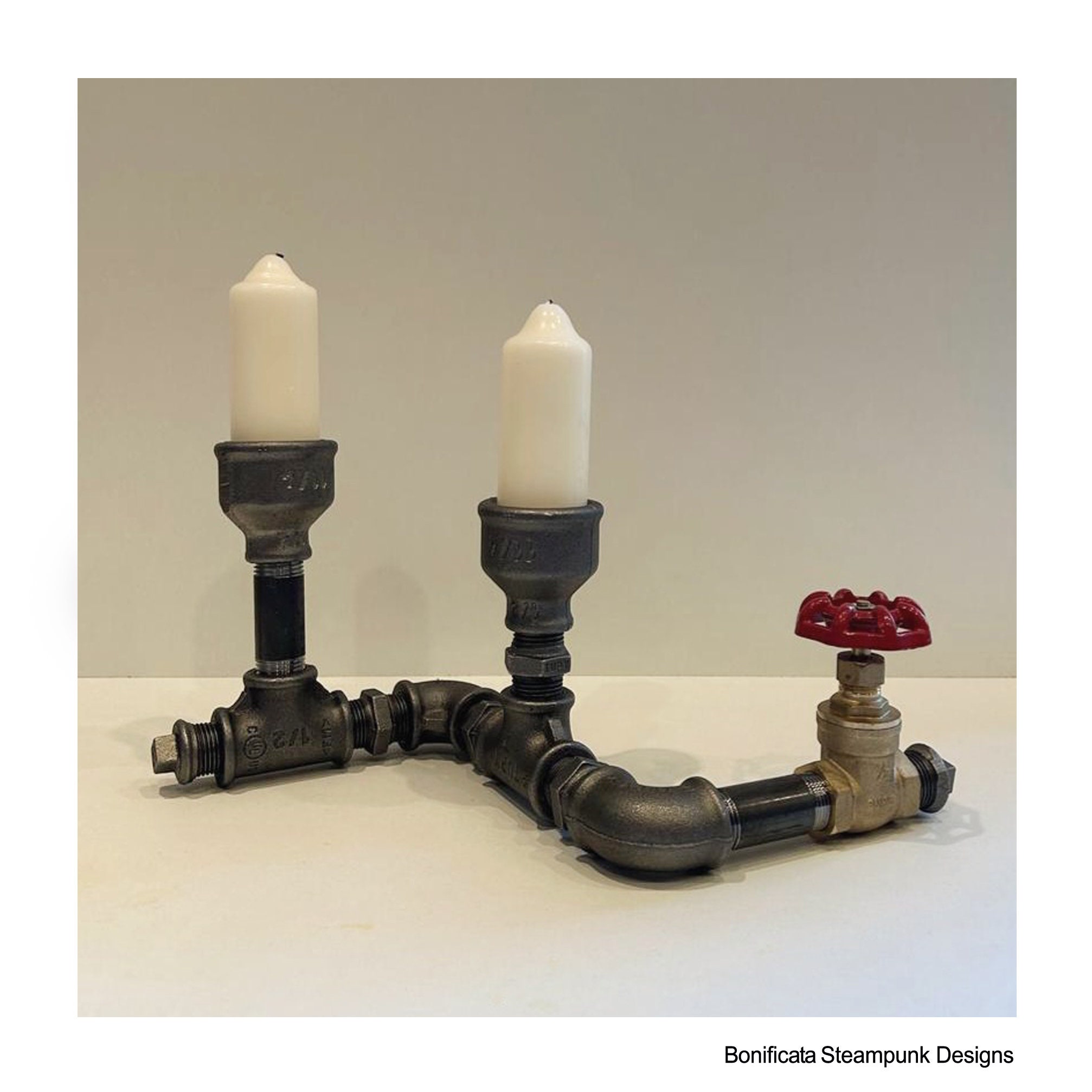 Steampunk Pipe Candle Holder - Rustic / Industrial / Handmade - Etsy Israel, image size:2014x2014
