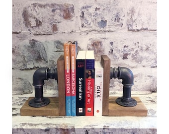 Steampunk Bookends Pair - Rustic / Farmhouse / Industrial / Pipe Fittings - Handmade