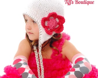 crocheted flower  hat knit hat baby shower gift kids crocheted hat Halloween costume aviator hat