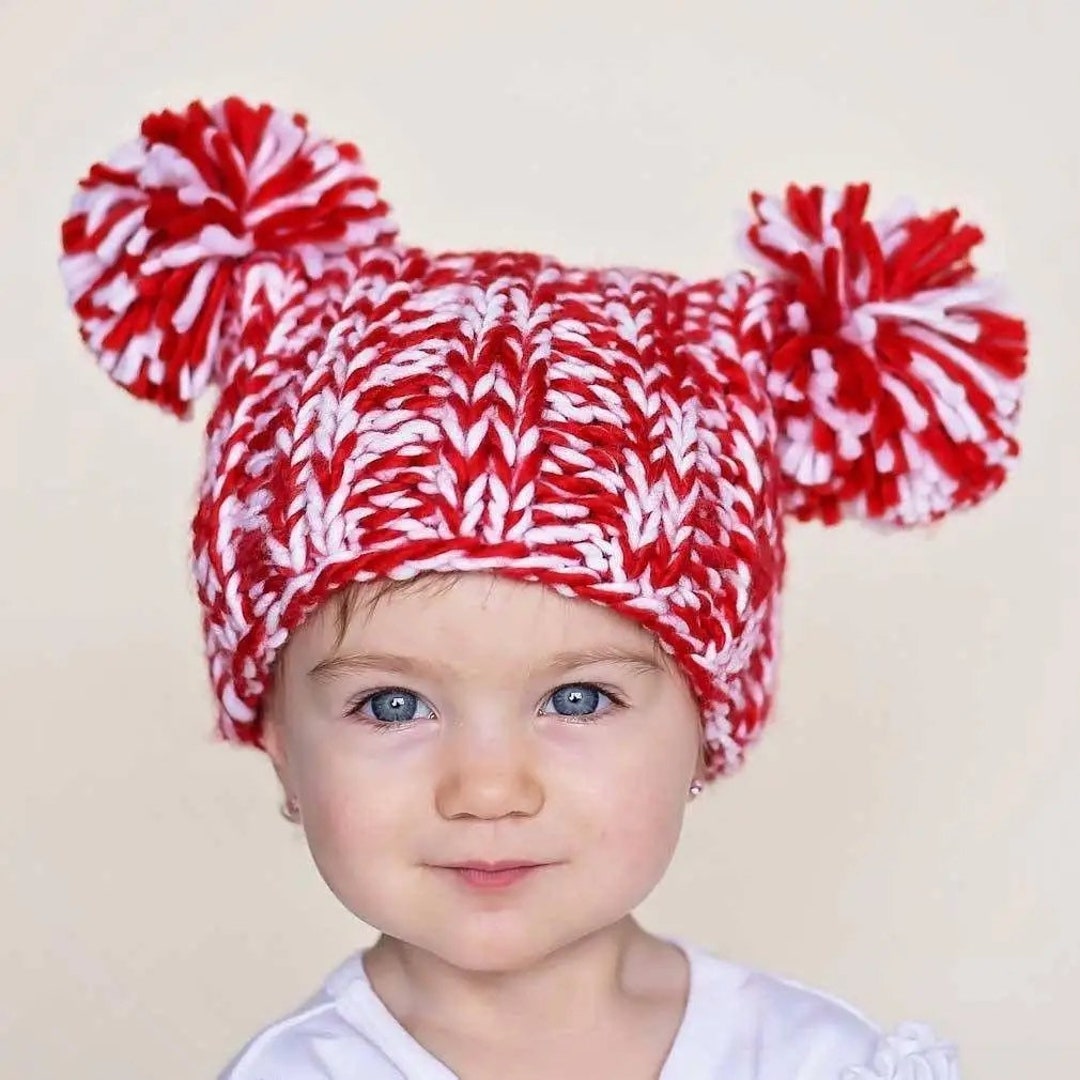 Crocheted Red Pom Pom Hat Knit Hat Baby Shower Gift Kids Etsy UK