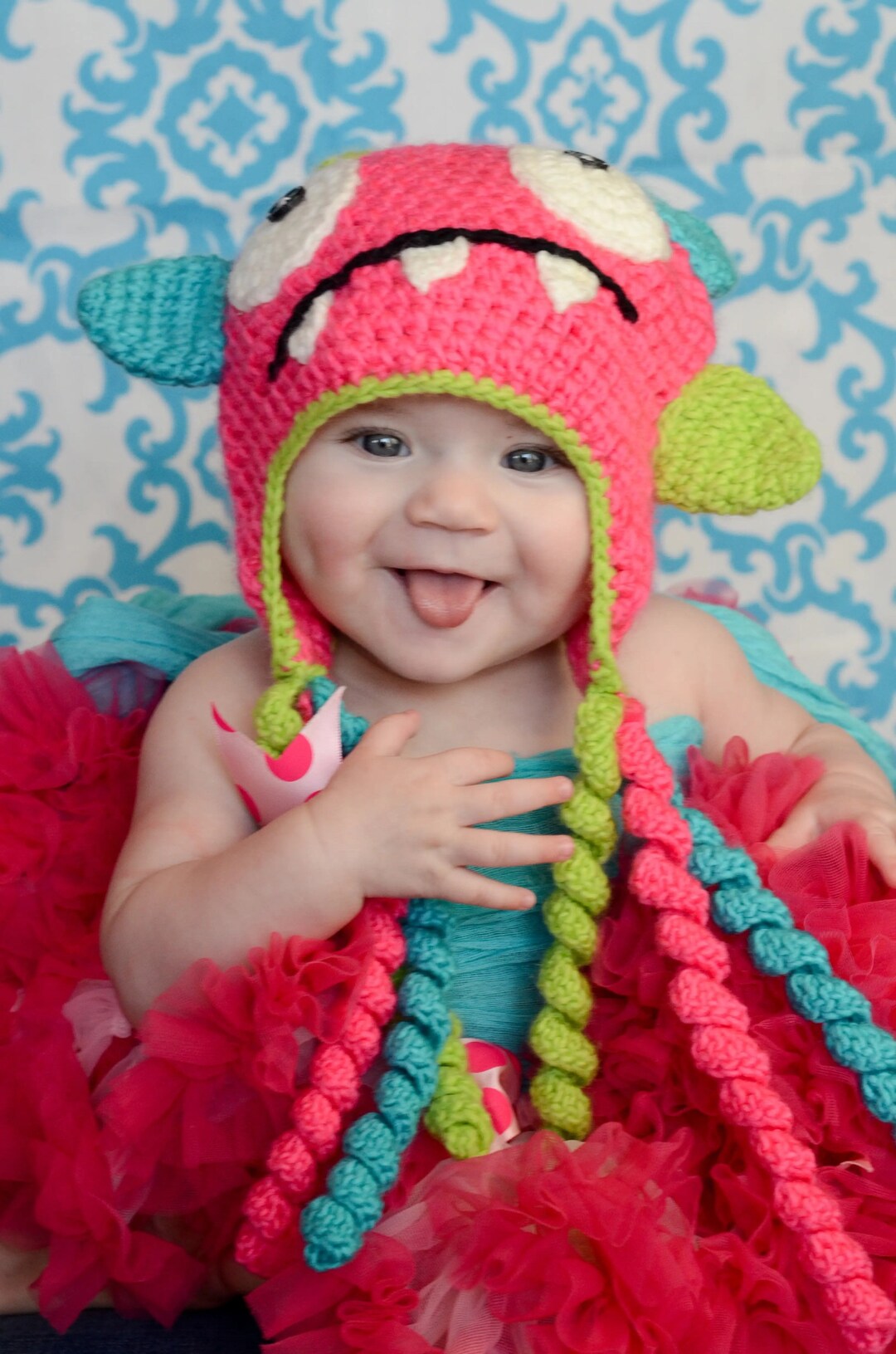 Baby Crocheted Monster Hat Pink Knit Hat Shower Gift Pink Etsy