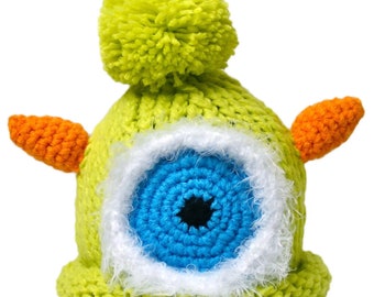 Baby crocheted monster hat green knit hat shower gift newborn hat