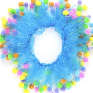 Birthday dog collar / Easter dog collar / blue ruffle Pom Pom dog collar / cat birthday collar