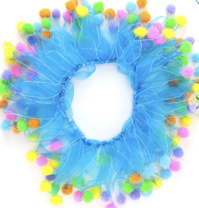 Birthday dog collar / Easter dog collar / blue ruffle Pom Pom dog collar / cat birthday collar image 1