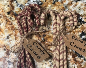 Primitive candy cane homespun candy cane ornaments country decor candy cane bowl fillers candy cane bundle Christmas ornament