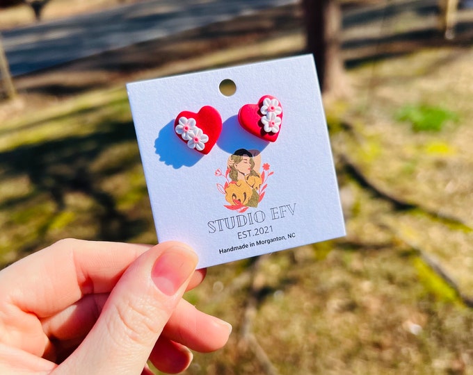 Valentines Day Earrings, Clay earrings, Heart Earrings, Stud Valentines Day Earrings