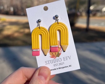 Handmade Pencil Clay Earrings, Teacher Gift