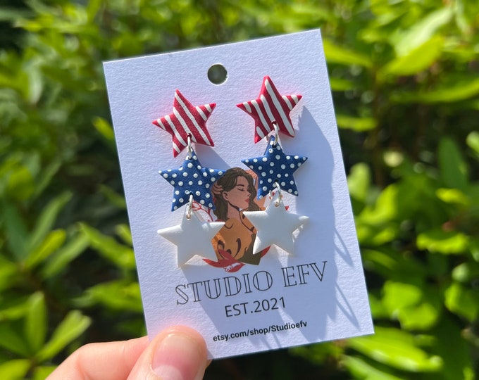 4th of July Earrings, red white and blue earrings, firework earrings, patriotic earrings