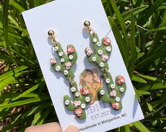 Handmade Polymer Clay Cactus Earrings: Hypoallergenic Gold Posts
