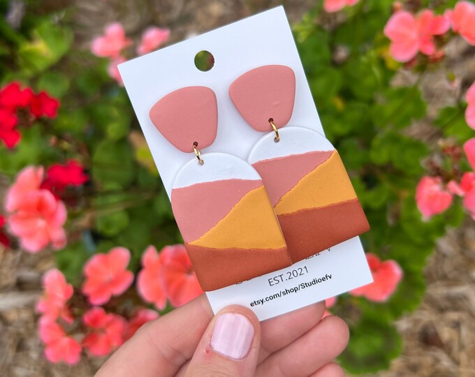 Clay Earrings, Fall Earrings, Minimalistic Earrings, Modern Earrings, Ombre Earrings