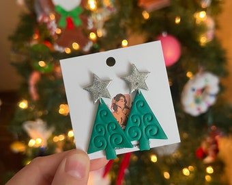 Handmade Christmas Tree Earrings: Polymer Clay Star Dangles