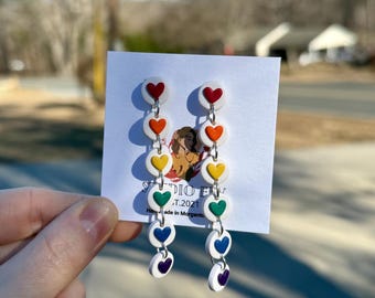 Rainbow Heart Pride Earrings: Lightweight Polymer Clay Dangles