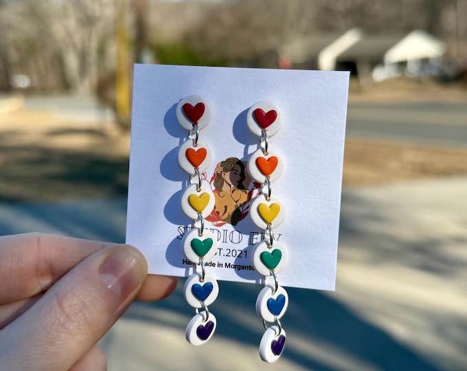 Gay Pride Earrings, Rainbow Earrings, Lightweight Earrings, Rainbow Hearts, Heart Earrings