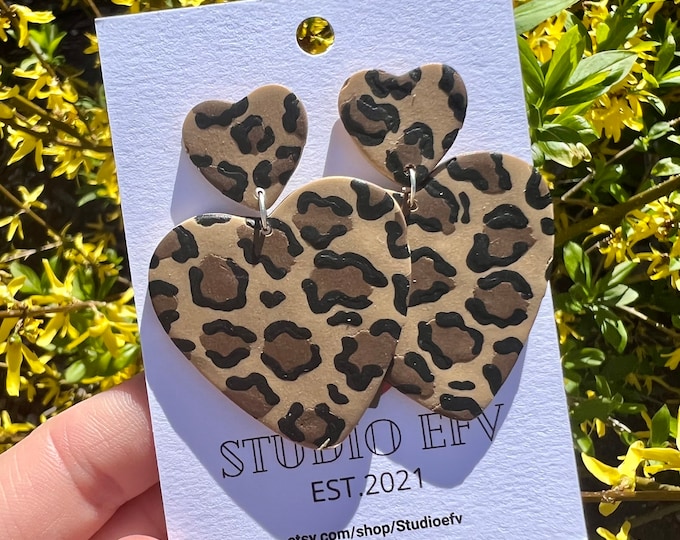 Cheetah Print Earrings, Cheetah Print Clay Earrings, Handmade Earring, Stainless Steel Posts, Classy Jewelry, Statement Earrings