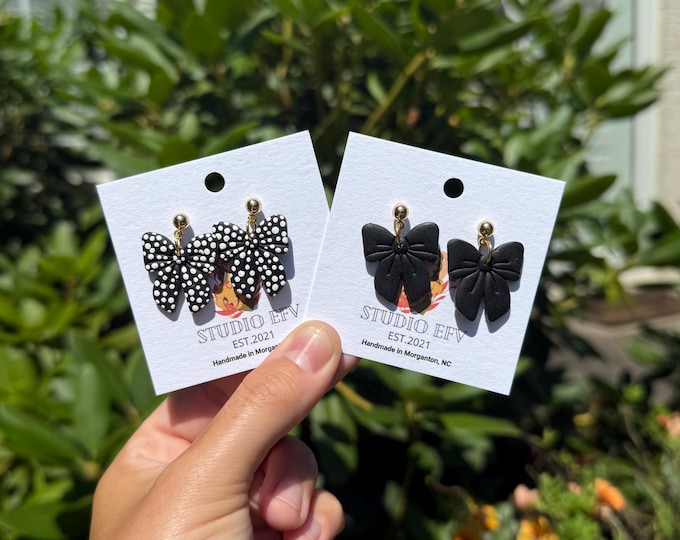 Bow Earrings, Clay Bow Earrings, Bows, Polka Dot Earrings