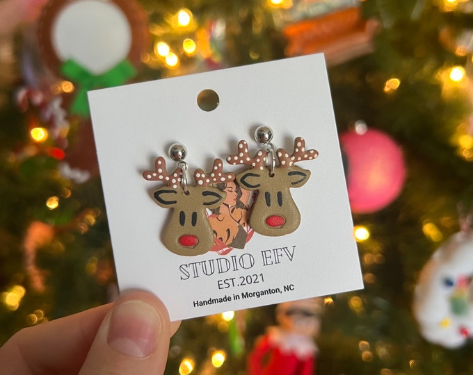 Rudolph Earrings, Clay Earrings, Christmas Earrings, Winter Earrings, Earrings for Christmas