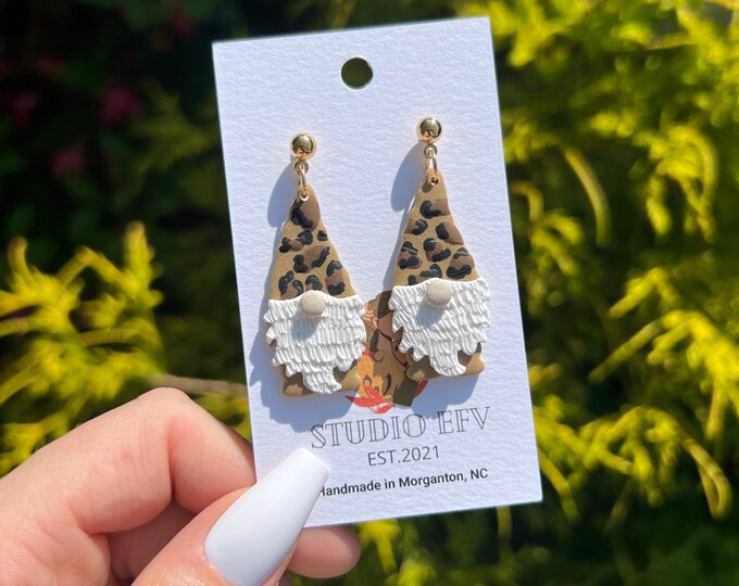 Cheetah print gnomes, cheetah print earrings, gnome earrings