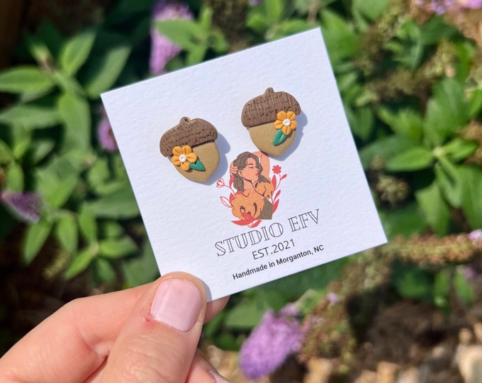 Fall Earrings, Clay Earrings, Clay Studs, Earrings for Fall, Acorn Earrings, Floral Earrings