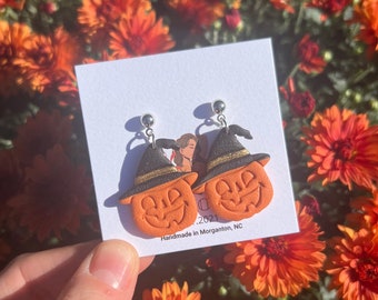 Halloween Earrings, Clay Halloween Earrings, Clay Pumpkin Earrings, Witch Earrings