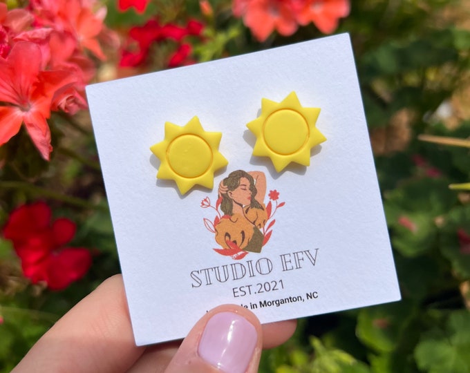 Sun Studs, Sun Earrings, Sunny Earrings, Yellow Earrings, Handmade Earrings
