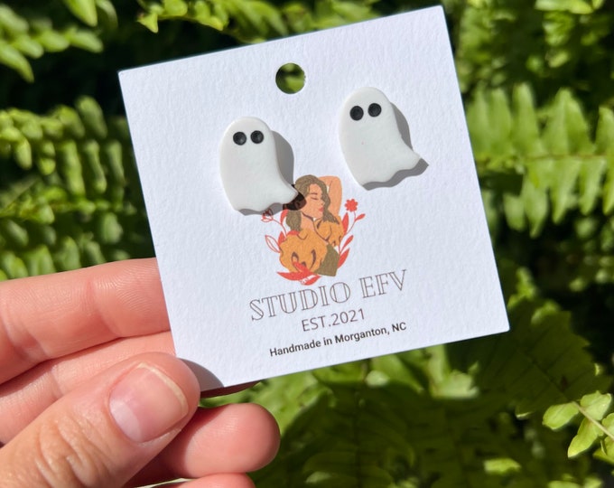 Ghost Earrings, Halloween Earrings, Halloween Studs, Handmade Earrings, Ghost Studs, Clay Earrings