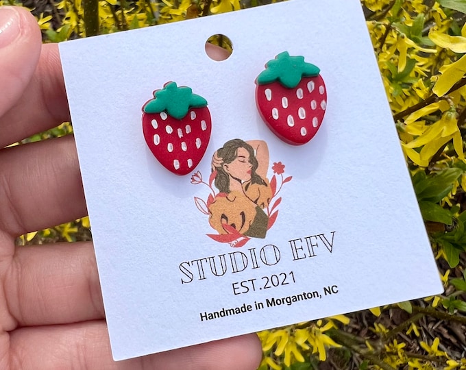 Strawberry Stud Earrings, Strawberry Earrings, Stud Earrings, Spring Earrings, Handmade Earrings, Mothers Day Gifts