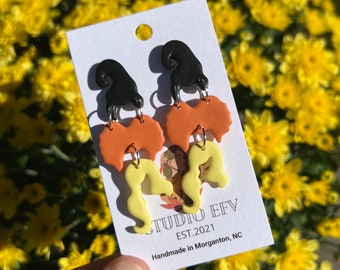 Three Witches Polymer Clay Earrings: Halloween Sisters