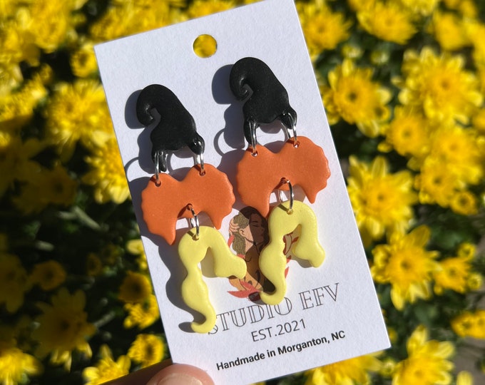 Three Witches Earrings, Witch Clay Earrings, Three sisters clay earrings, Halloween Clay Earrings