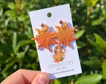 Handmade Polymer Clay Sun Earrings: Ombre Tarot Card Design