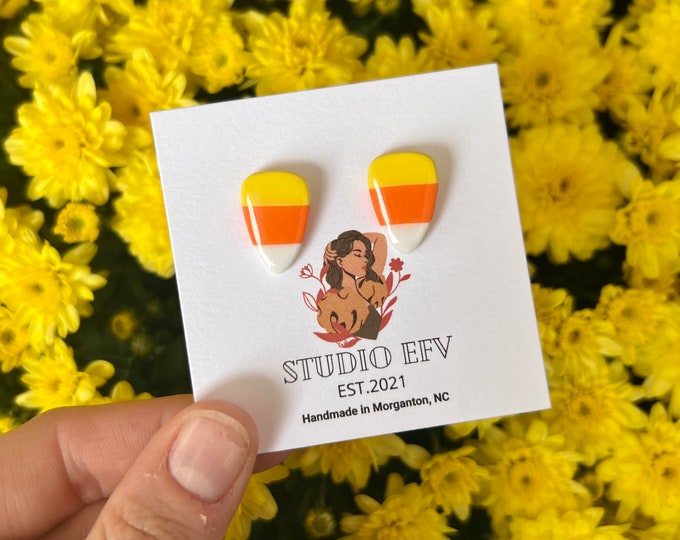 Candy Corn Studs, Candy Corn Clay Earrings, Halloween Candy Earrings, Halloween Earrings, Halloween Trends