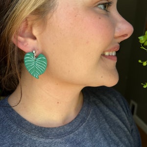 Handmade Philodendron Clay Earrings: Plant Lover Gift
