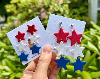 Patriotic Earrings, Fourth of July, Handmade Jewelry, 4th of July, Holiday Earrings, Lightweight Earrings, Clay Earrings