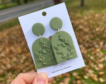 Sage Green Polymer Clay Earrings: ED Recovery Survivor Jewelry