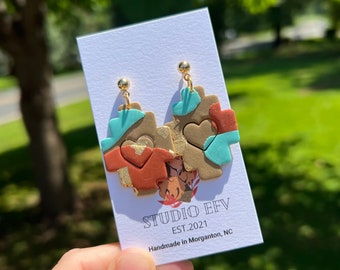 Handmade Terracotta Clay Dangle Earrings: Gold Flake Boho Jewelry