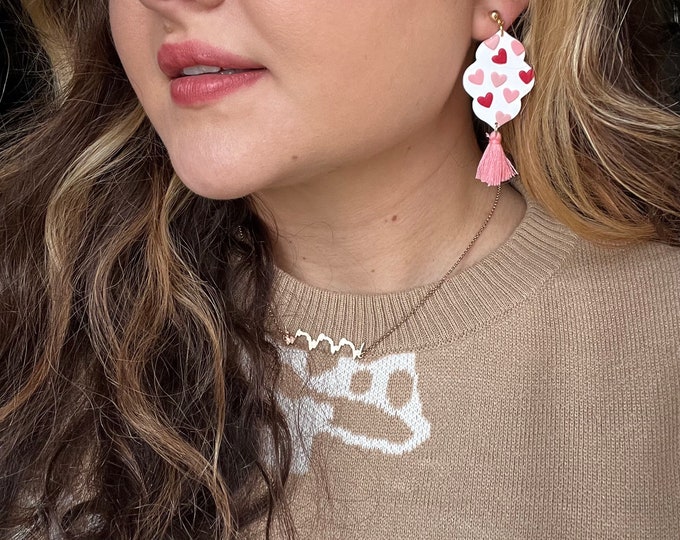 Valentines Day Earrings, Tassel Earrings, Clay Earrings