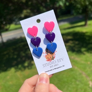 Bisexual Pride Heart Dangle Earrings: Polymer Clay LGBTQ Jewelry