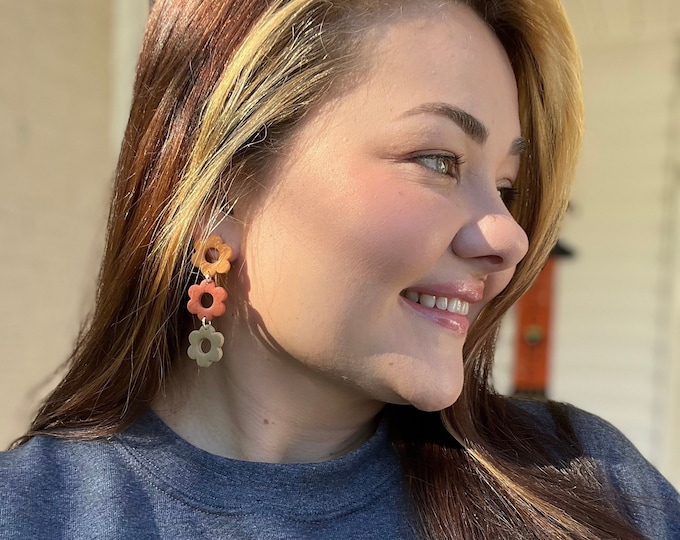 Flower Earrings, Fall Earrings, Flower Clay Earrings, Clay Earrings, Lightweight Earrings,