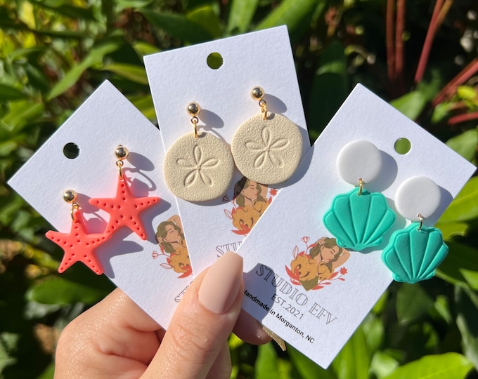 Beach Earrings, Starfish Earrings, Sand dollar Earrings, Sea Shell Earrings, Clay Earrings, Sea Earrings, Earrings